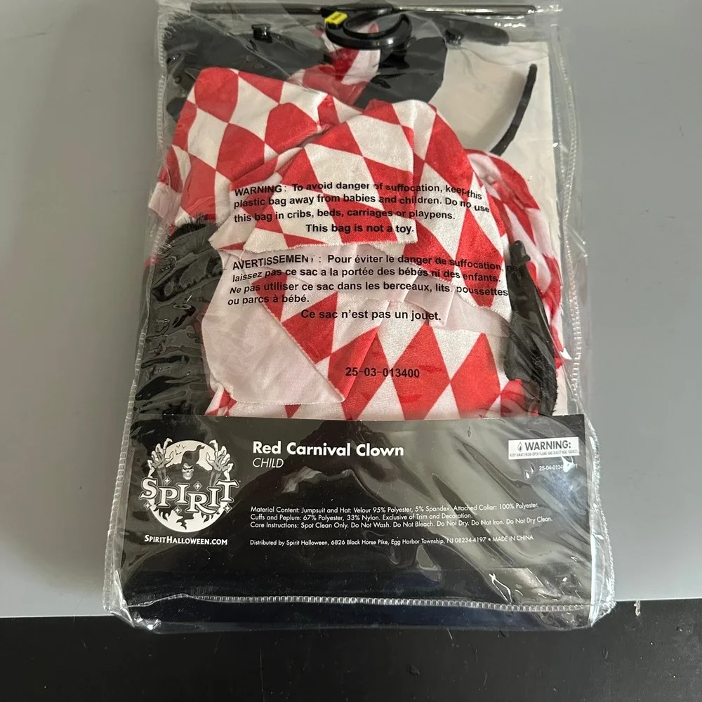 Spirit Halloween Red Carnival Clown Costume Child Medium 8-10 Jumpsuit Hat New